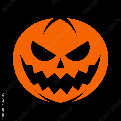 Scary orange jack o lantern face on black background