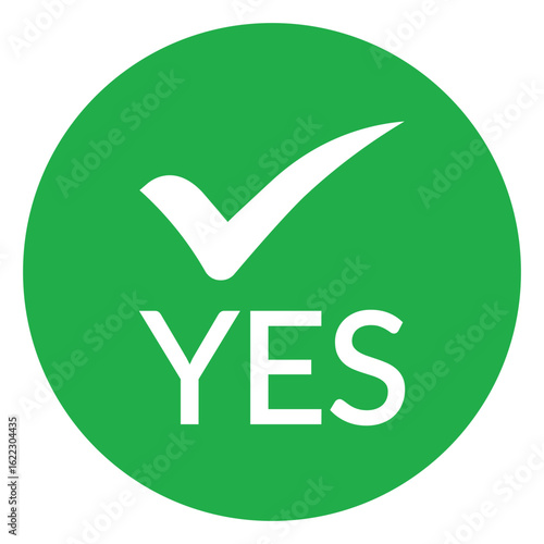 Modern green circle with bold white check mark above the word "YES" in sans-serif font. Flat, minimalist design with high contrast, conveying clear positive affirmation.