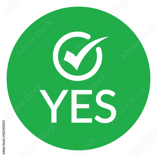 Modern green circle with bold white check mark above the word "YES" in sans-serif font. Flat, minimalist design with high contrast, conveying clear positive affirmation.