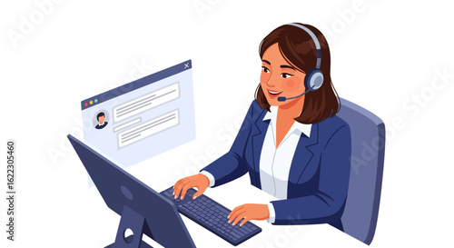 Friendly customer support representative providing online assistance with technology expertise with modern technology