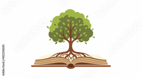 A Tree Growing From an Open Book, Symbolizing Knowledge and Growth.