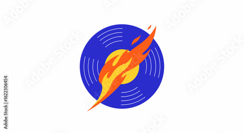 Burning Vinyl Record with Flames, Representing Music's Fiery Passion