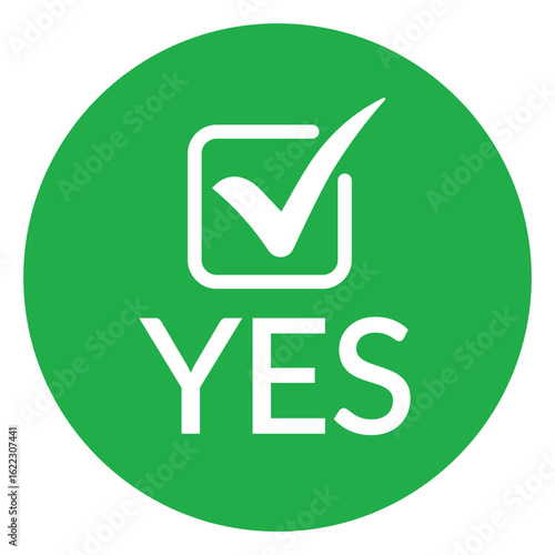 Modern green circle with bold white check mark above the word "YES" in sans-serif font. Flat, minimalist design with high contrast, conveying clear positive affirmation.