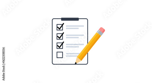 Clipboard with checklist and pencil representing task management and progress tracking visually demonstrating organization and task completion