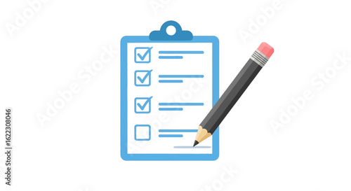 Stylized checklist with pencil for marking, isolated on white background for tasks, activities, and business related planning