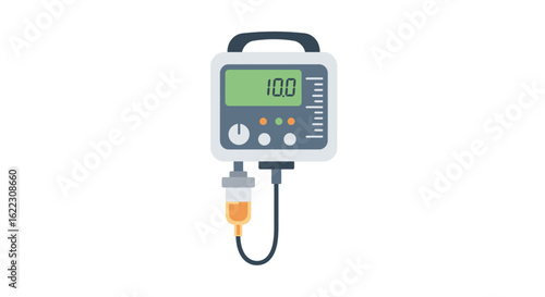 Medical Infusion Pump with Fluid Bag Displaying 100