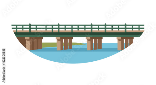 Stylized vector art of an elevated bridge structure crossing a body of water landscape  perfect for educational and design related projects