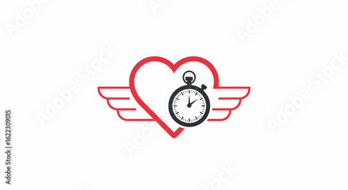 Red Heart with Wings and Stopwatch: Fast Love Concept