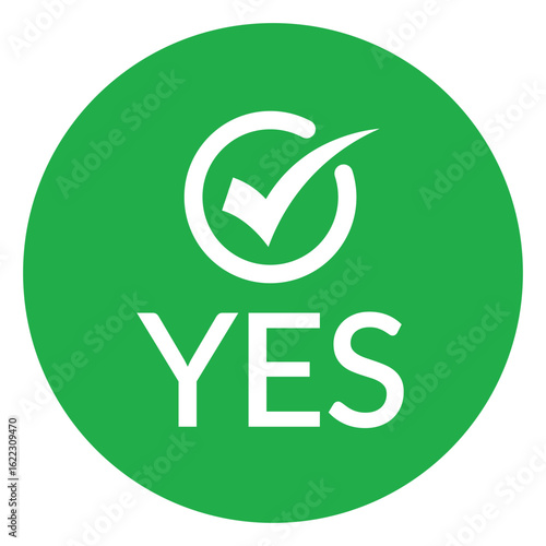 Modern green circle with bold white check mark above the word "YES" in sans-serif font. Flat, minimalist design with high contrast, conveying clear positive affirmation.