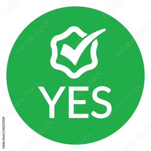 Modern green circle with bold white check mark above the word "YES" in sans-serif font. Flat, minimalist design with high contrast, conveying clear positive affirmation.