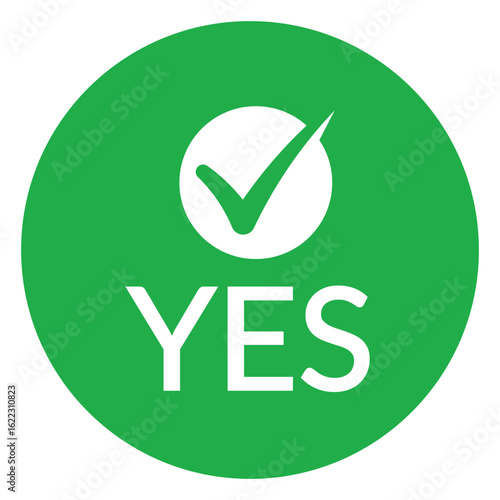 Modern green circle with bold white check mark above the word "YES" in sans-serif font. Flat, minimalist design with high contrast, conveying clear positive affirmation.