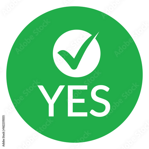 Modern green circle with bold white check mark above the word "YES" in sans-serif font. Flat, minimalist design with high contrast, conveying clear positive affirmation.