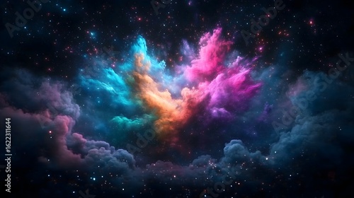 Vertical slits form a mesmerizing tunnel of color and light in a cosmic space