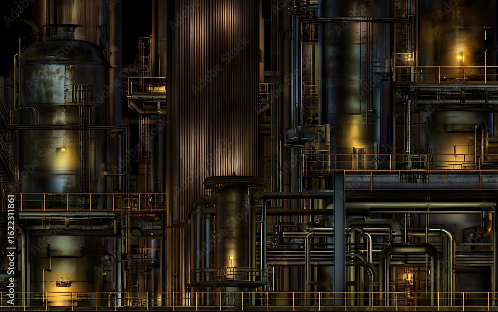 Industrial complexity at night processing plant Industrial complexity at night processing plant