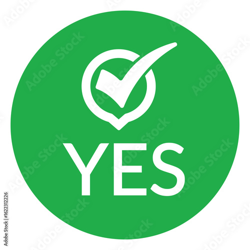 Modern green circle with bold white check mark above the word "YES" in sans-serif font. Flat, minimalist design with high contrast, conveying clear positive affirmation.