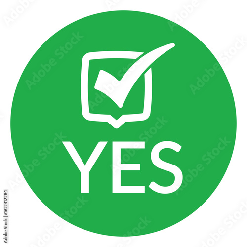 Modern green circle with bold white check mark above the word "YES" in sans-serif font. Flat, minimalist design with high contrast, conveying clear positive affirmation.