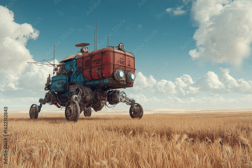 Fototapeta premium Hybrid of vintage farm machinery and futuristic robotics