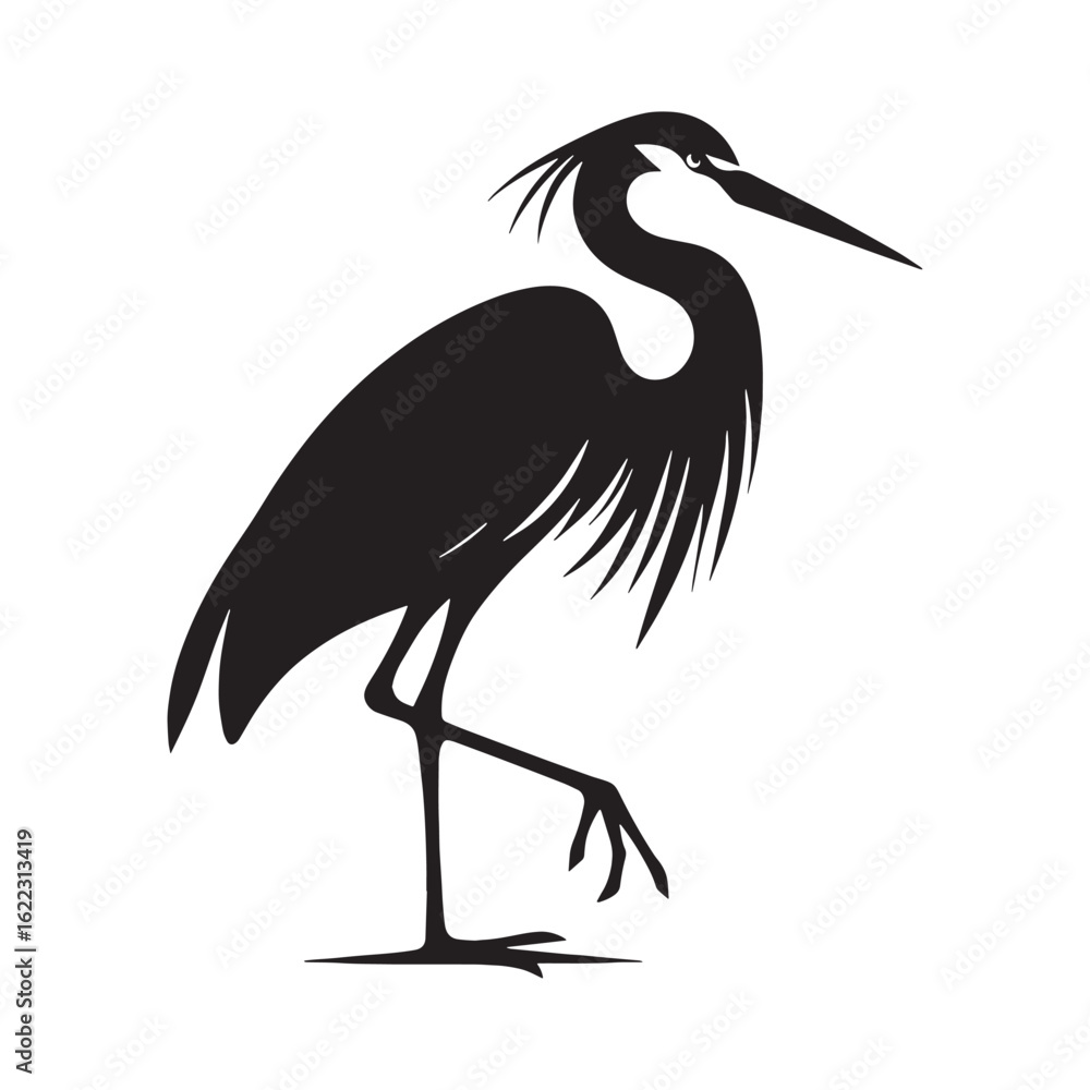 Fototapeta premium Smooth Neck Heron Silhouette – Heron Vector Graphic Featuring Elegant Bird Design – Bird Silhouette – Black Vector of Heron