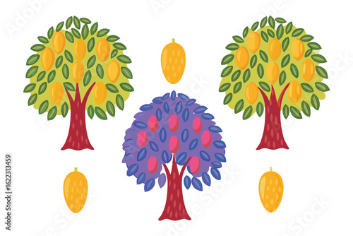 Orchard of Diversity: A charming illustration depicts an orchard bursting with an array of vibrant fruit trees.