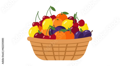 A Variety of Fresh and Juicy Fruits in a Woven Basket Still Life Composition
