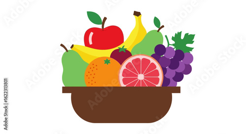 Vibrant fruit bowl illustration exhibiting a colorful and nutritional assortment of fresh produce for a healthy lifestyle concept