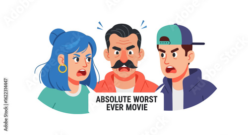 Three People Vehemently Disagreeing about a Film's Merit, Sharing Contrasting Views Expressing Disappointment
