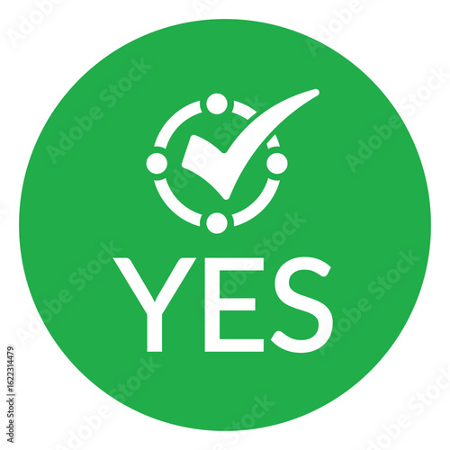 Modern green circle with bold white check mark above the word "YES" in sans-serif font. Flat, minimalist design with high contrast, conveying clear positive affirmation.