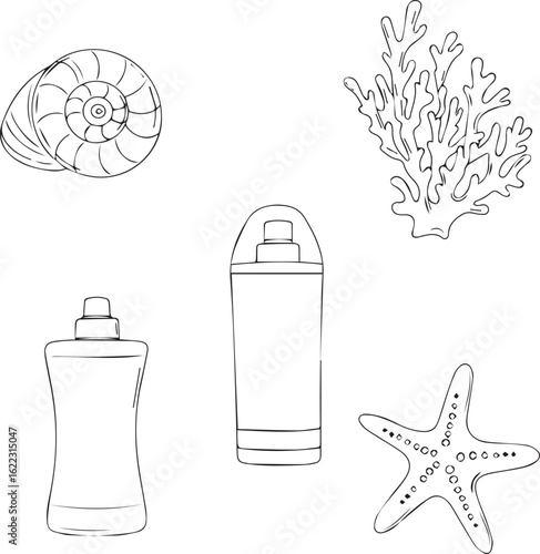 Minimalist line art set of sea treasures