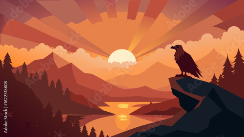 Bald Eagle Perched on Rugged Cliffside View
