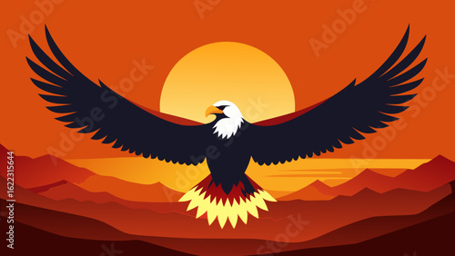 Bald Eagle Flying with Wide Wings in Sky