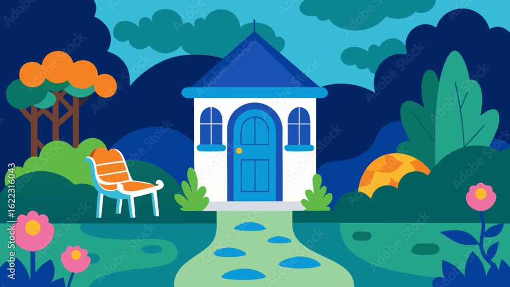 Fototapeta premium Enchanted Garden with Charming Cottage