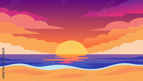 Serene Ocean Sunset with Colorful Sky View