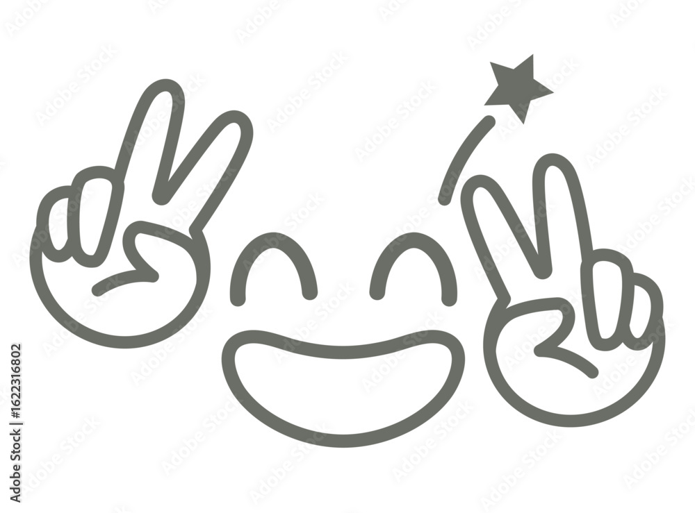 Obraz premium 笑顔とダブルピースのイラスト