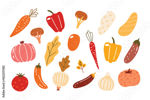 Colorful Bounty of Vegetables: An artistic assortment of various fresh vegetables, presenting a vibrant and eye-catching display of natural bounty. showcasing the fresh and healthy ingredients.