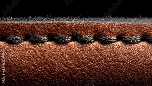 Close-up of brown leather with dark stitching