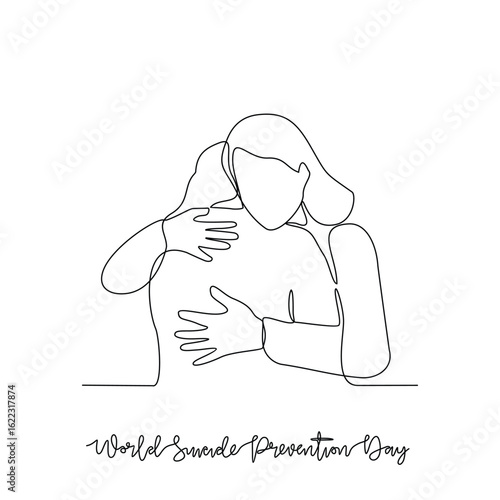 One continuous line drawing of World Suicide Prevention Day vector illustration. World Suicide Prevention Day themes design concept in simple linear continuous line. Great design for social campaign.