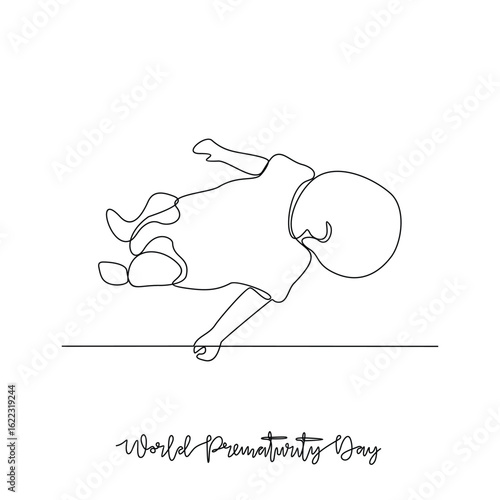 One continuous line drawing of World Prematurity Day vector illustration. World Prematurity Day themes design concept in simple linear continuous line. Great vector design for Healthcare campaign.