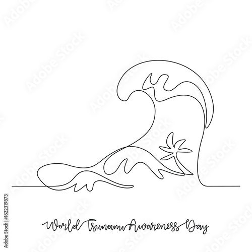 One continuous line drawing of World Tsunami Awareness Day vector illustration. World Tsunami Awareness Day themes design concept in simple linear continuous line. Great design for social campaign.