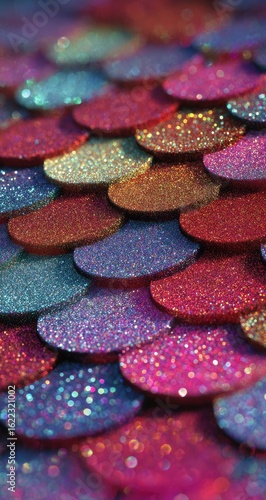 Wallpaper Mural Close-up of iridescent, overlapping, circular sequins in various shades of pink, red, blue, and teal Torontodigital.ca