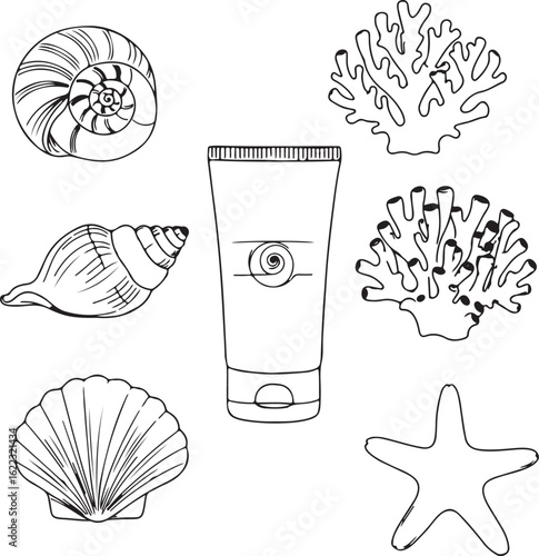 Minimalist line art set of sea treasures