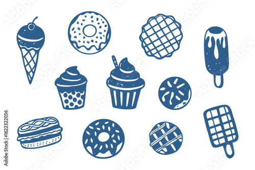 Sweet Delights Illustration: A collection of mouthwatering sweets in an eye-catching illustration, perfect for adding a touch of playful fun to any design.