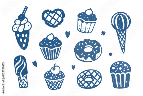 Assorted Sweets Delight: A charming collection of illustrative sweets, capturing the sugary essence with delicate lines and intricate designs, evokes pure joy.