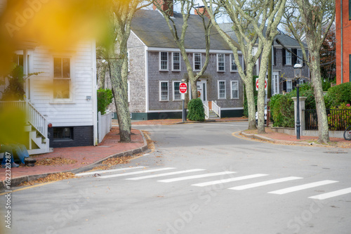 Street scene of Nantucket Island Old Town, historic old town area