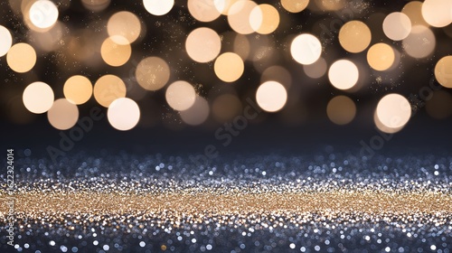 Sparkling Gold and Silver Glitter with Bokeh Lights Background