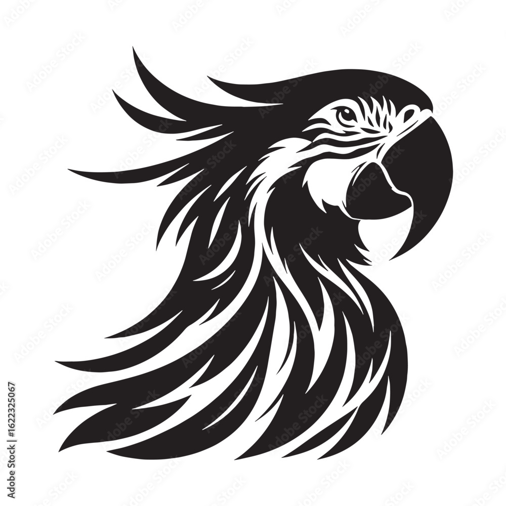Fototapeta premium Distinctive Macaw Silhouette – Macaw Vector Art Showing Hooked Beak and Tall Body – Macaw Illustration – Bird Silhouette – Silhouette of Macaw