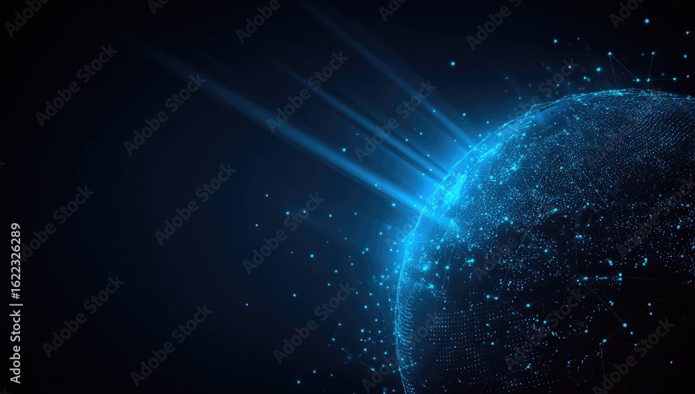 Fototapeta premium Abstract digital sphere, glowing blue light rays