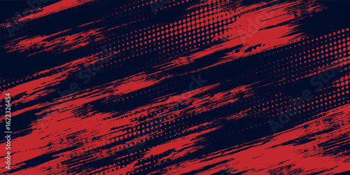Red halftone dots blue color pattern gradient grunge texture background. Dot pop art comic sport style vector illustration.