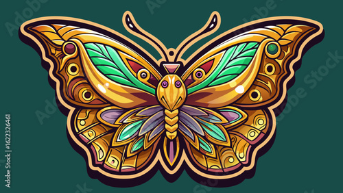 Gold butterfly sticker design element white background