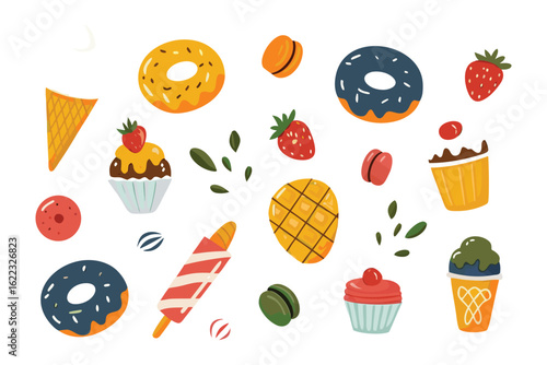 Sweet Treats Galore: A vibrant assortment of delectable desserts and confections, perfect for capturing the essence of indulgence and celebration, artfully presented with mouthwatering details.