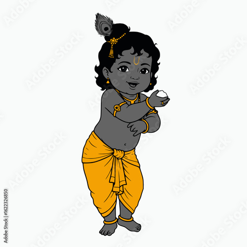 Little Krishna with Makhan: Adorable Vector Illustration